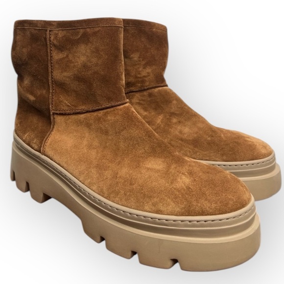 Paul Green Women's Brown Suede Shelly Boots Shearling Lined Zip Closure Size 9